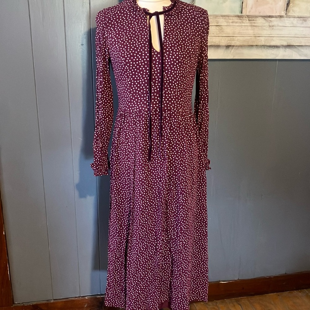 Boden size 6 long polka dot burgundy dress